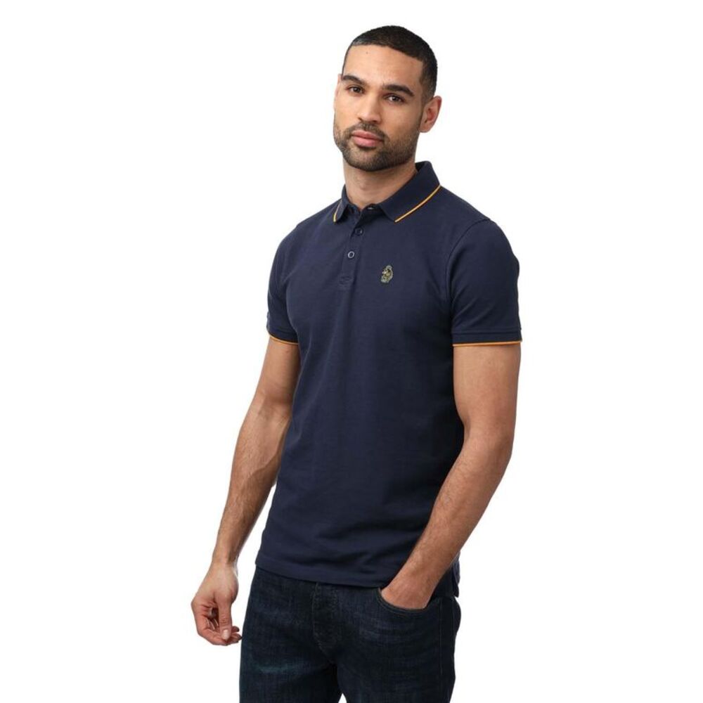 Luke 1977 Mens Ricky Gold Detail Tipped Polo Shirt / Navy